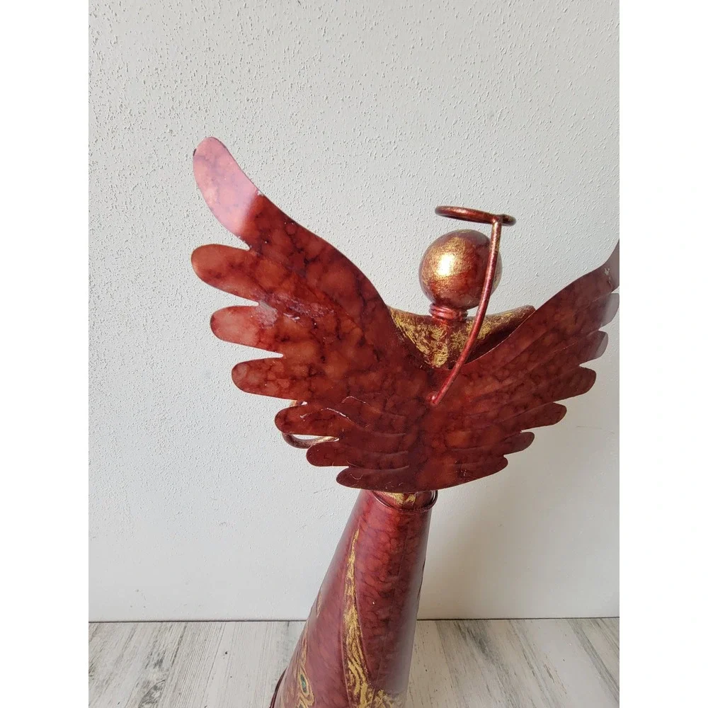 Pier 1 praying angel metal cherub red Xmas religious home decor figure
